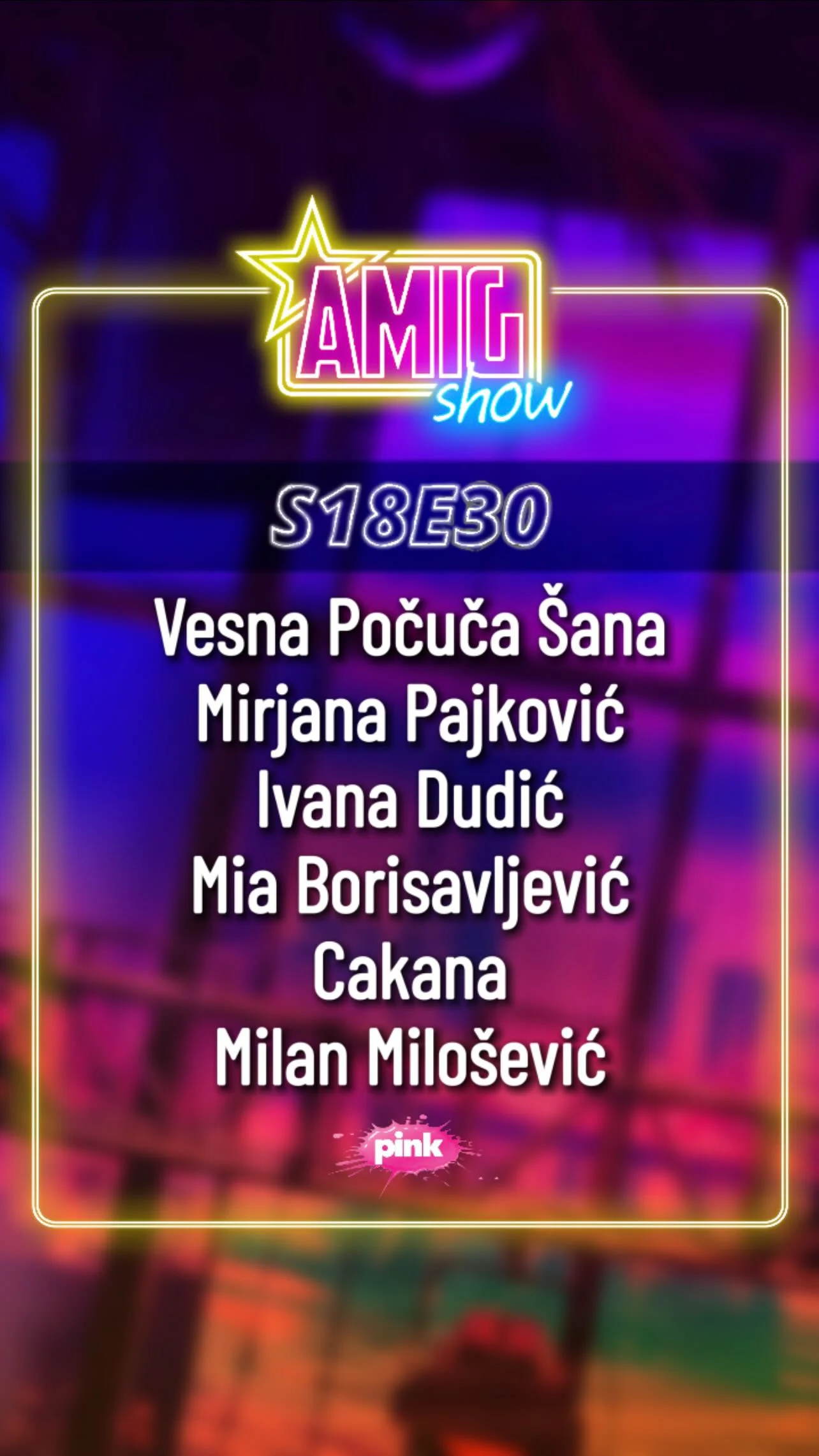 Ovog utorka u vaš omiljeni AmiG Show stiže šarenolika ekipa gostiju spremna za ludu zabavu: @vesna.pocuca.sana @mirjana_pajkovic @dudicivana @miaborisavljevic @cakanaofficial @milanmilosevic_official Budite uz tv Pink o...